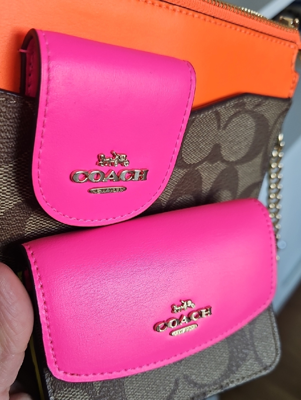 Coach Signature Canvas Crossbody with Neon Pink & Orange Accents - Picture 8 of 12